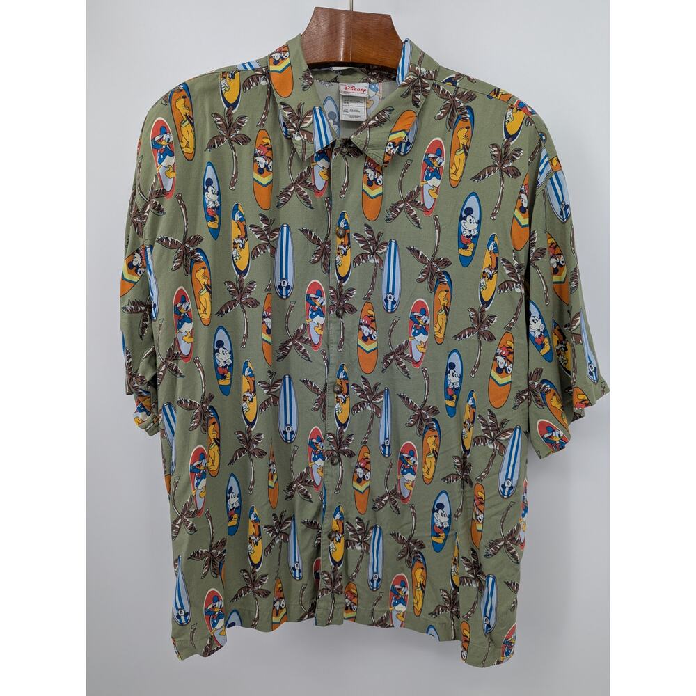 Disney Hawaiian Casual Button Down Shirt with Mid-Mod Tropical Pattern Men's XXL